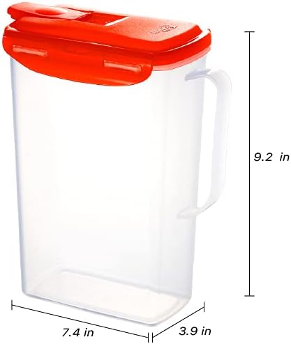 LocknLock Aqua Fridge Door Water Jug with Handle BPA Free Plastic Pitcher with Flip Top Lid Perfect for Making Teas and Juices, 2 Quarts, Red