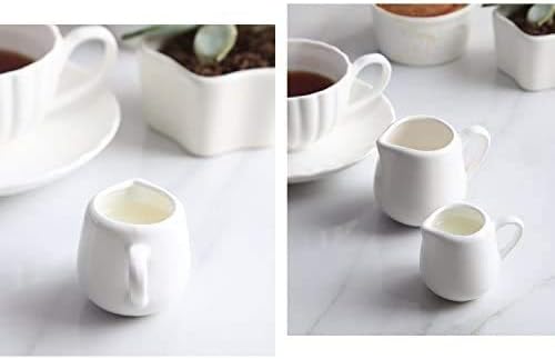 Sizikato 2pcs Mini Classic Pure White Ceramic Creamer with Handle,Small Coffee Milk Creamer Pitcher. 2oz