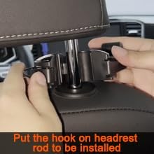 2 in 1 Car Headrest Hook with Cell Phone Holder, Universal for Purses and Bags, 360 Rotation, Silver