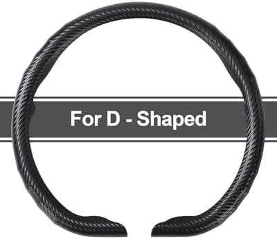 West Llama Flat Bottom Car Steering Wheel Cover,D-Shaped Carbon Fiber Steering Wheel Wrap,Universal 14.5-15 Inch,Fit Cars,SUVs,Trucks(Black-D-Shaped)