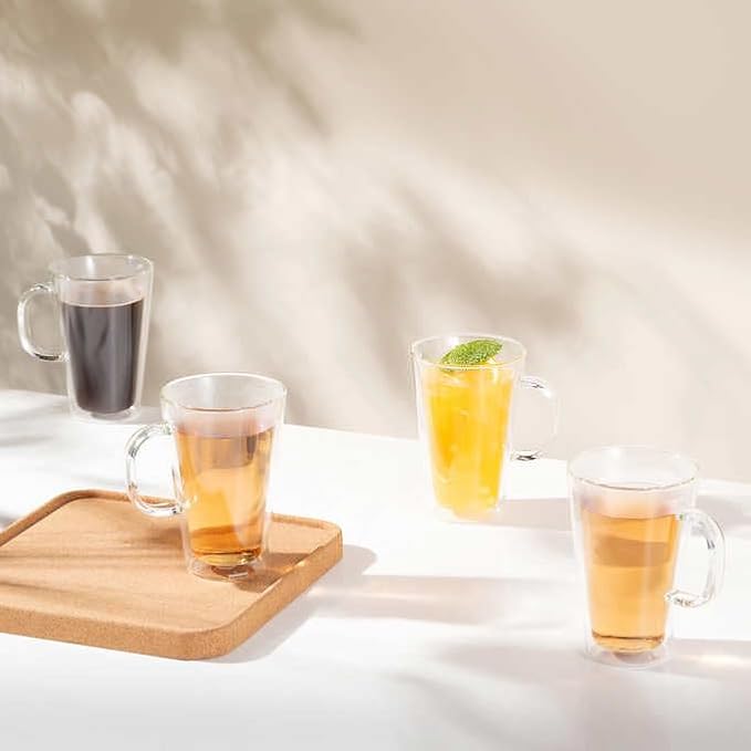 Bodum Canteen Double Wall Mugs, 4-piece Set (13.5 floz, double wall glass, clear)