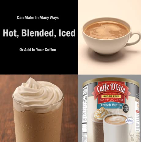 Caffe D'Vita Sugar Free French Vanilla Cappuccino - Instant Coffee Powder Mix, Gluten Free, No Cholesterol, No Hydrogenated Oils, 99% Caffeine Free - 1.5 Lb Can