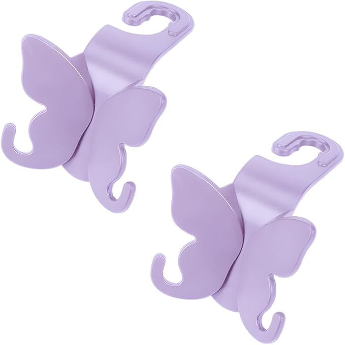 2PCS Car Seat Headrest Hook, Cute Butterfly Backseat Storage Hanger Organizer for Purse Handbag Umbrella, Auto Interior Seat Back Hook Holder Decor, Universal for SUV Truck Van (Purple)