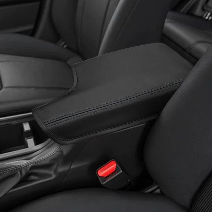 INTGET Car Center Console Armrest Cover for 2021 2022 2023 Subaru Crosstrek 2018 2019 2020/Impreza Accessories 2017-2023 Leather Arm Rest Box Lid Middle Console Cover Seat Protector (Black Stitches)