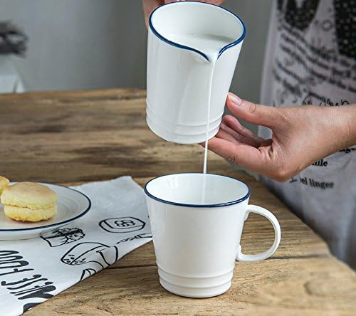 CHOOLD Blue and White Navy Style Ceramic Creamer with Handle, Coffee Milk Creamer Pitcher for Kitchen