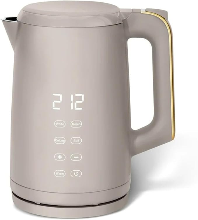 Electric Gooseneck Kettle 1 Liter 1200W, Stainless Steel, Pour Over Coffee Tea, Auto Shut-Off, 360° Cordless Power Base (Porcine Taupe 1.7L)