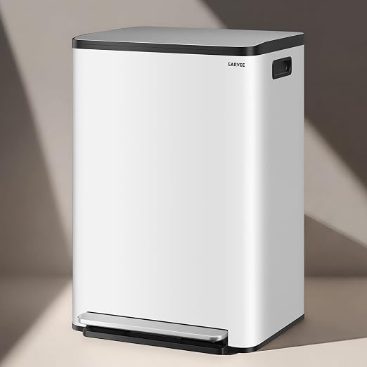 13 Gallon Trash Can Kitchen Garbage Bin with Removable Inner Buckets 50L Stainless Steel Step-on Metal Large Waste Cans with Soft Close Lid White