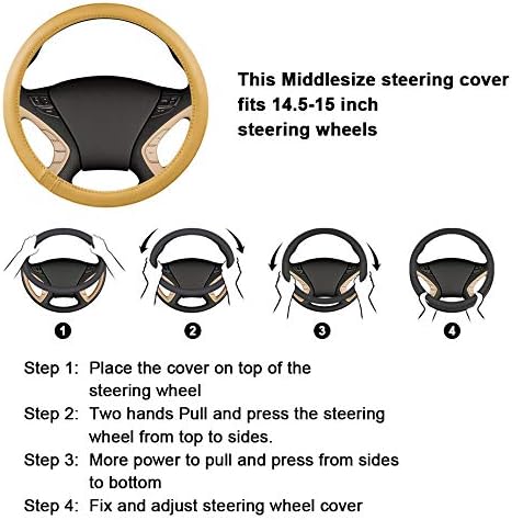 HAOKAY Top Grade Brown Genuine Leather Steering Wheel Cover Men Women, Luxury Steering Wheel Cover for Cars, SUVS and Trucks, Universal 14.5-15 inch