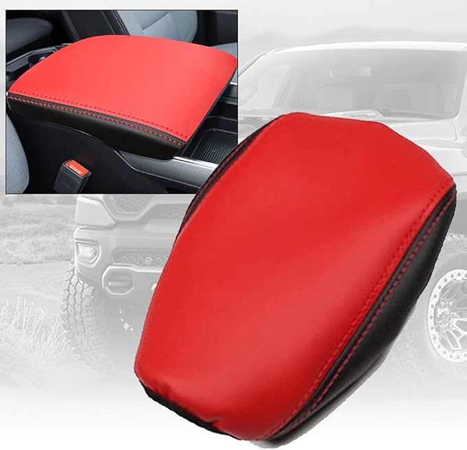 sportuli Center Console Cover Anti-Scratch Leather Armrest Pad Replace for 2019 2020 2021 2022 2023 2024 2025 Dodge RAM 1500 2500 3500, for All Makes & Models with Bucket Seats (Red)