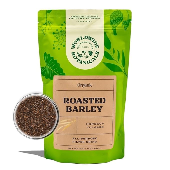 Worldwide Botanicals Organic Barley, Dark Roast – 1 lb –Italy’s Orzo, their Favorite Caffeine-Free Coffee Alternative – Brew Like Coffee – Acid Free, Kosher, Ground, 16 ounces