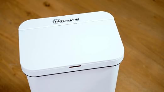 SIMPLI-MAGIC 79502 13 Gallon Touchless Sensor Trash Can, Rectangle Garbage Bin, Perfect for Home, Kitchen, Office, White