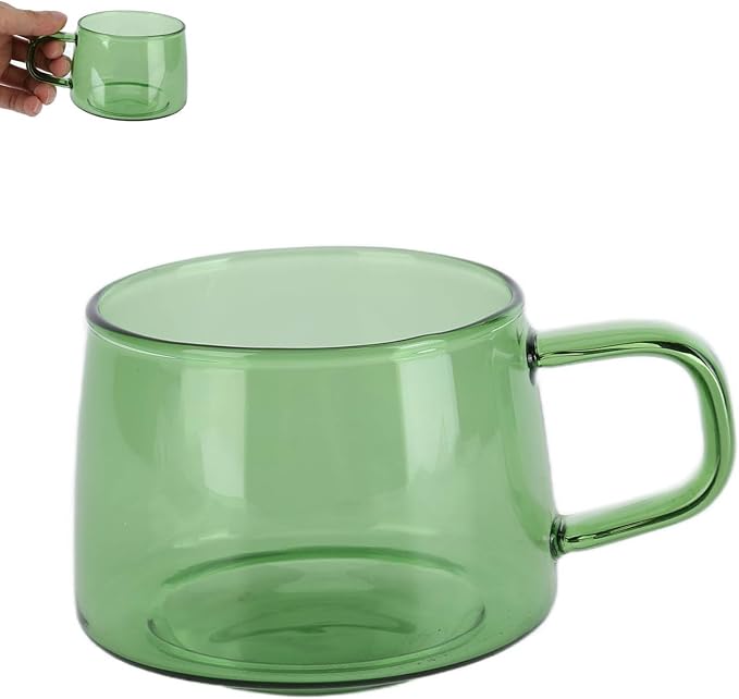 Double Walled Glass Coffee Mugs, Wide Mouth Clear Large Coffee Mug with Handles Espresso Cups for Latte, Cappuccino, Hot Chocolate, Tea and Juice(Green)