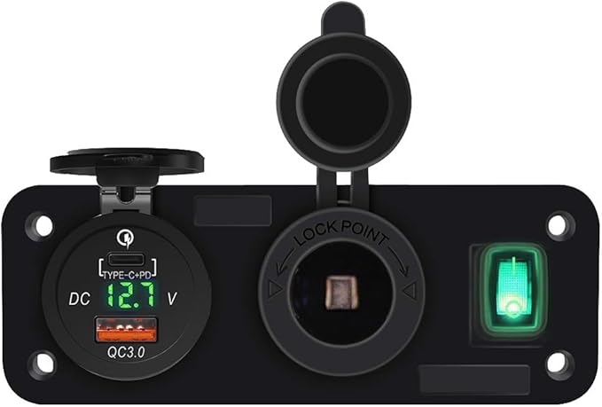 QC3.0 PD Dual USB Fast Charger Socket Multi Port Panel Cigarette Lighter Splitter with Voltmeter Switch for Car Motorcycle Boat(Red Light)
