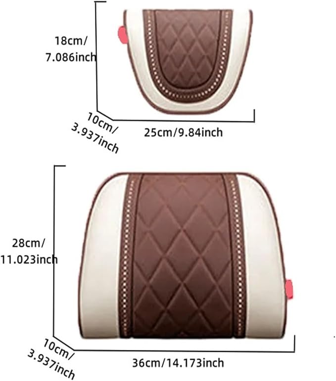 Car Headrest Neck Pillow Soft Leather Fit for Seat Back Support Lumbar Pillow Car Travel Rest Cushion Accessories(Beige Coffee-Waist)