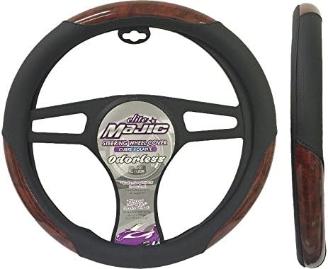 Majic Slip-On Steering Wheel Cover with Odorless Wood Design 1 ea. (Black)