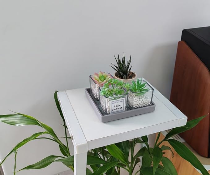 Small Square Serving Tray (5.9 inch), Durable Gray Tray for Desserts & Organization, Lightweight for Coffee, Drinks, Party, Seasoning, Perfume and Display.