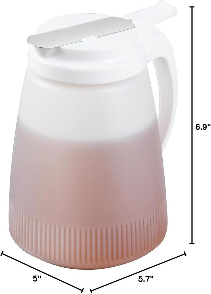 Restaurantware-Chef 101 48 Ounce All Purpose Syrup Dispensers, 10 Honey Dispensers - White Top, Stainless Steel Slide Cover, Plastic Pancake Syrup Bottle, Perfect For Diners, Restaurants, Home