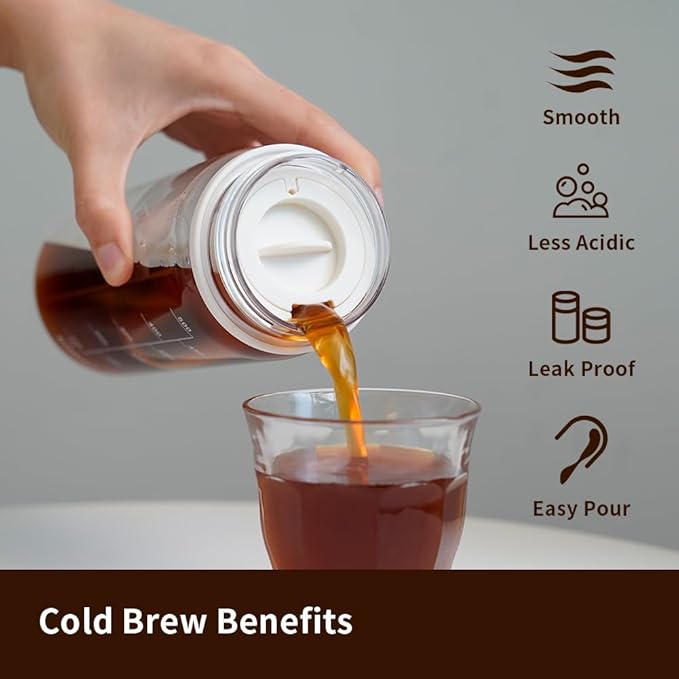 watchget Cold Brew Coffee Maker Travel Tumbler with Soft Silicone Handle Portable Iced Coffee & Tea Infuser with Airtight Lid Cold Brew Travel Cup 20oz/600ml Green