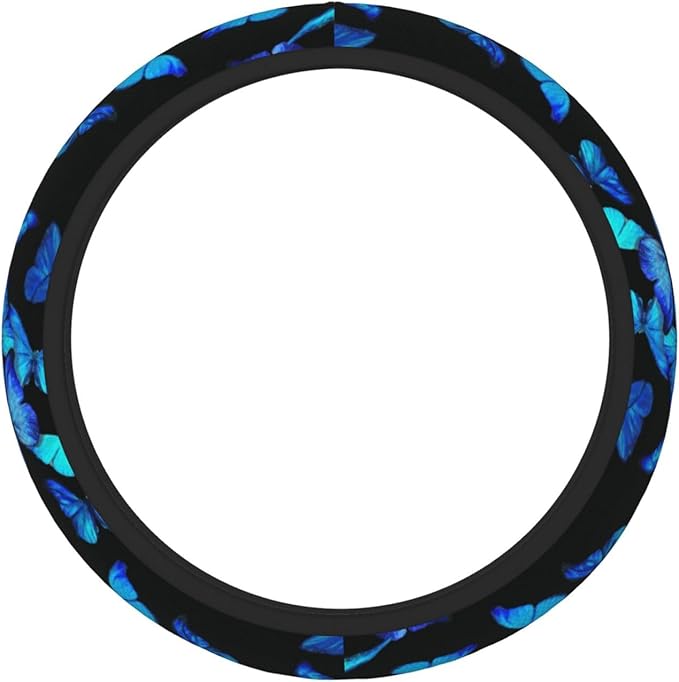 Blue Butterfly Steering Wheel Cover for Women Men Girls, Car Accessories Decor Thickened Anti-Slip Auto Steering Wheel Covers Protector Universal Fit 15 Inch for Cars, Truck, SUV