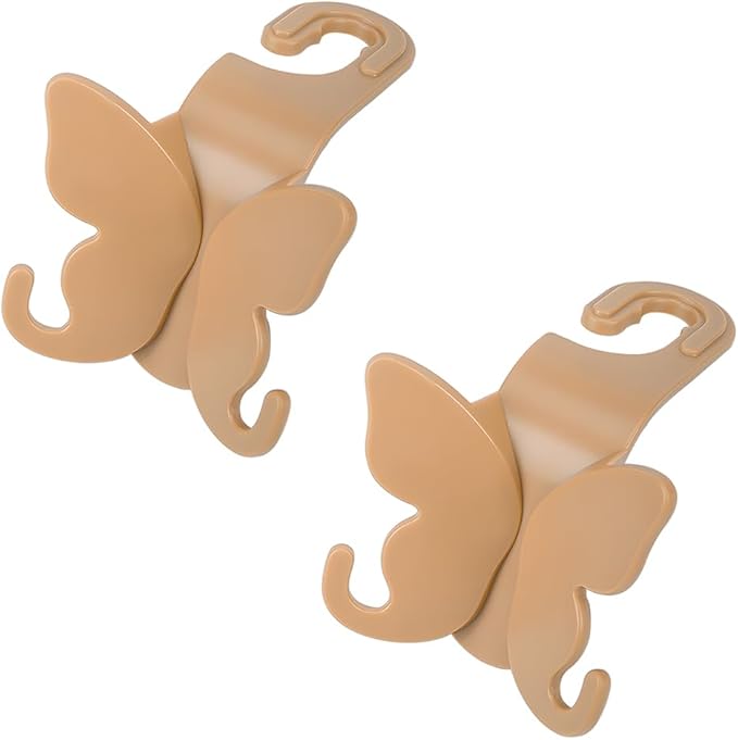 2PCS Car Seat Headrest Hook, Cute Butterfly Backseat Storage Hanger Organizer for Purse Handbag Umbrella, Auto Interior Seat Back Hook Holder Decor, Universal for SUV Truck Van (Brown)