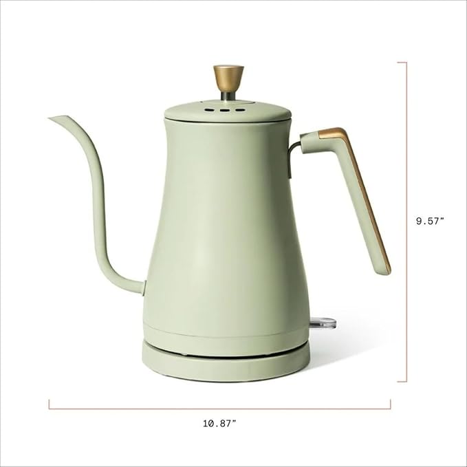 Electric Gooseneck Kettle 1 Liter 1200W, Stainless Steel, Pour Over Coffee Tea, Auto Shut-Off, 360° Cordless Power Base (Sage Green)