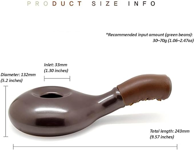 Ceramic Hand Coffee Roaster with Leather Handle – Heat-Resistant, Even Roasting with Waffle Base & Measuring Spoon Included – Perfect for Home Roasting & Precise Coffee Bean Roasting Control