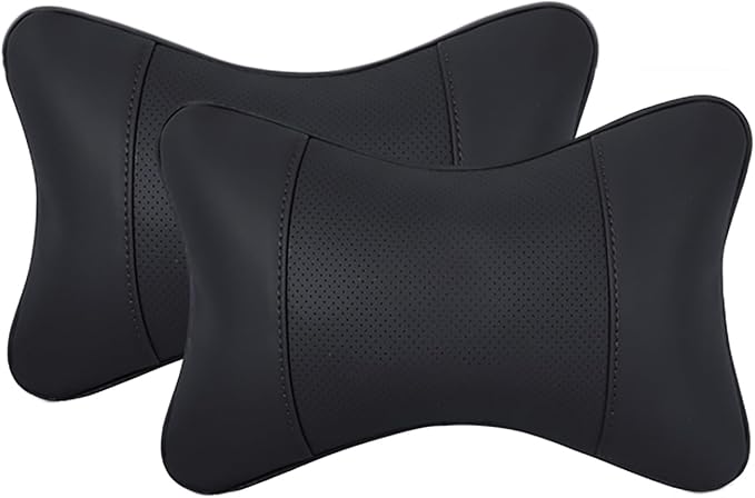 Car Pillow for Car Neck Pillow for Driving Seat Leather Neck Support Soft Cushion Back Support Head-Rests for Vehicle Sleeping with Elastic Adjustment Strap 2PCS(Neck, Black)