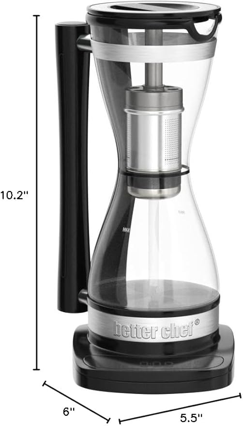 Better Chef Electric Siphon Coffee Maker | 8 oz Single Serve Brewer | 3 Brew Strength Settings | Stainless Steel Permanent Filter | 30 Minute Keep Warm | Better Than Pour Over Coffee