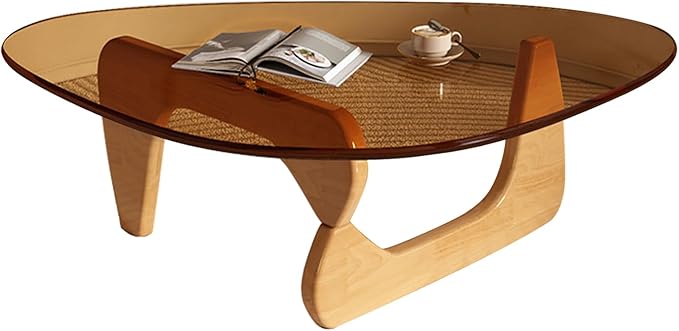 Mid Century Modern Glass Coffee Table, Coffee Table for Living Room, Noguchi Coffee Tables,Suitable for Bedroom Living Room Reception Office Tables (Wood/Brown, ML)