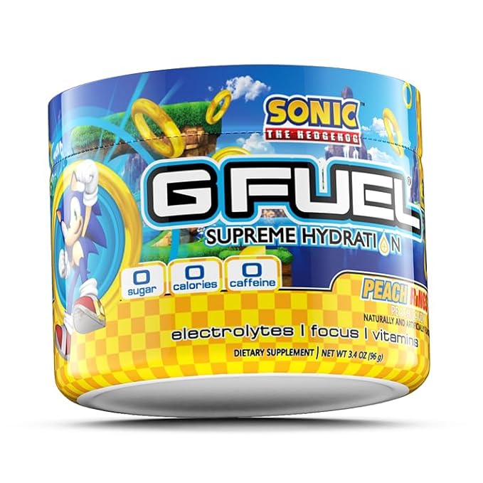G Fuel Sonic's Peach Rings Supreme Hydration, Electrolyte Powder Mix for Energy & Focus, Sugar and Caffeine Free Supplement with Essential Vitamins & Minerals, Peach Rings Flavor, 3.4 oz - 30 Servings