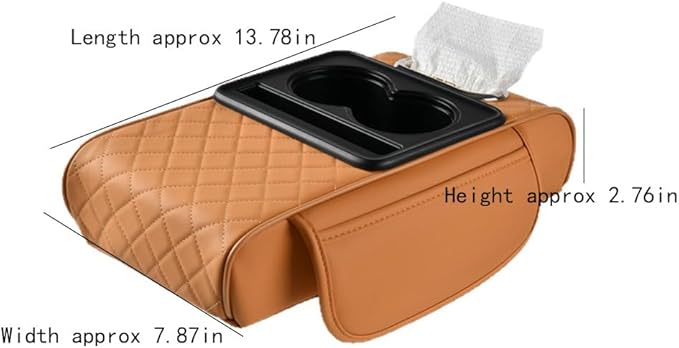 Car Center Console Armrest Pad for Nissan Kicks 2018–2025 2026 P16,Pu Leather Heightening Cushion with Cup Holder and Tissue Box,Multifunctional Organizer Accessories,Brown