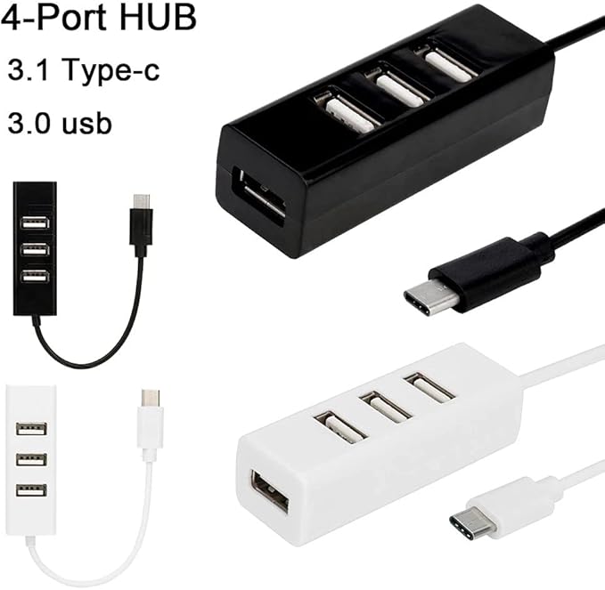 Type-C to 4-Port USB 3.0 Hub USB 3.1 Adapter Drop Shipping Adapter Car Charger Cable Converter (Color : Black) (White)