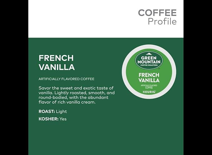 Green Mountain Coffee, French Vanilla, Single-Serve Keurig K-Cup Pods, Light Roast Coffee, 144 Count (6 Boxes of 24 Pods)