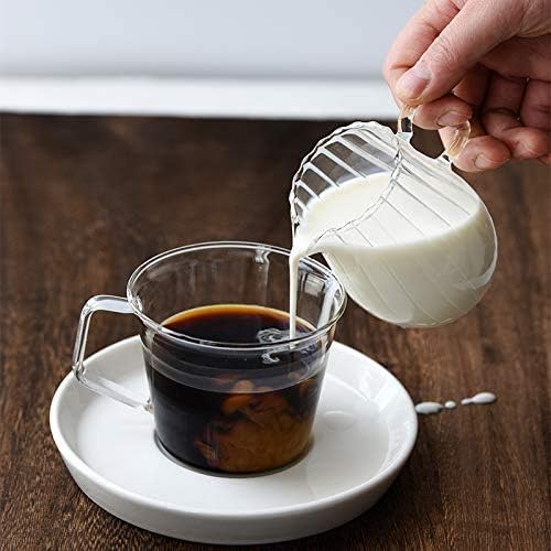 CHOOLD Creative Embossed Stripe Clear Crystal Glass Creamer Pitcher/Serving Pitcher/Sauce Pitcher/Milk Coffee Creamer Jug for Kitchen(4/5.5/9/12oz) (F (6 oz))