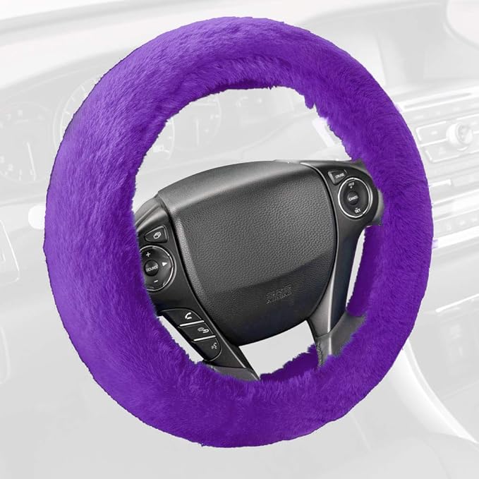 Carbella Faux Fur Steering Wheel Cover for Women – Wool Sheepskin Fluffy Fleece Warm and Cozy Comfort for Hands in Winter, Fits Most Steering Wheel Sizes 14.5 - 15