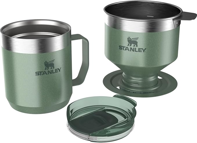 STANLEY Perfect Brew Pour Over Set | 12 oz Camp Mug with Lid Included | Reusable Stainless Steel Filter | Insulated Stainless Steel Drip Coffee Maker | BPA-Free | Hammertone Green