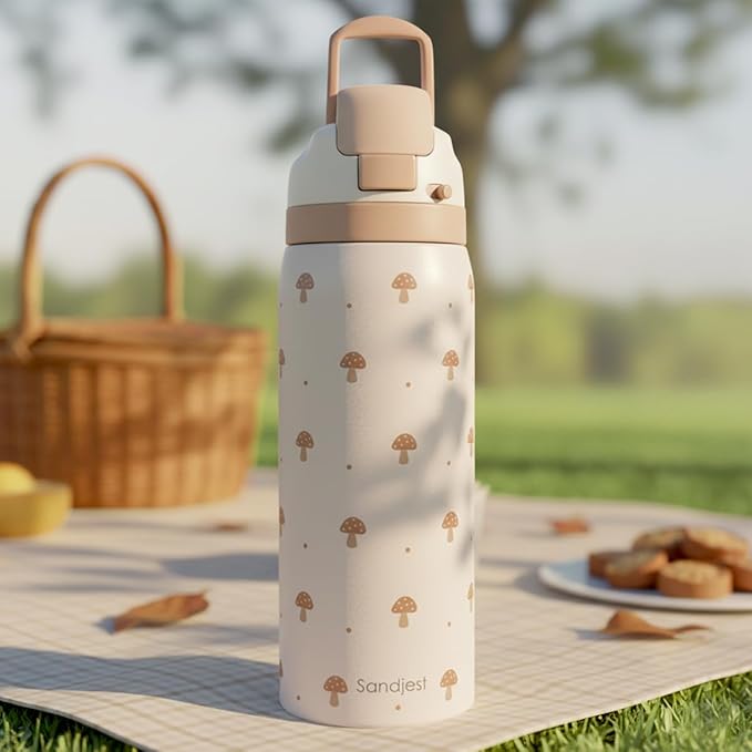 Mushroom Insulated Stainless Steel Water Bottle with Straw for Sports and Travel, 32oz, Gifts for Women Girls Friends Teens Birthday Christmas