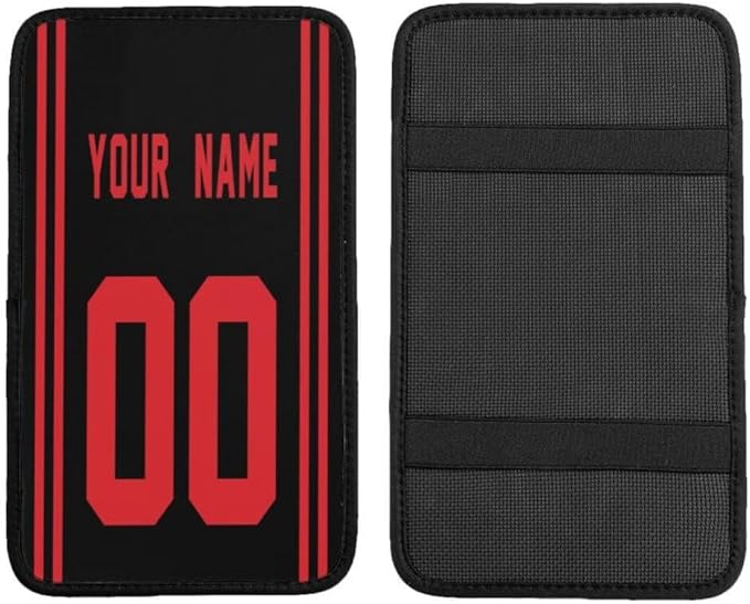 Custom Car Armrest Cover,Add Personalized Name and Number As Gifts for Loyal Football Fans,American Football Auto Center Console Pad Car handrail Box Cushion,Fit for Most Car Seat Box Cover Protector