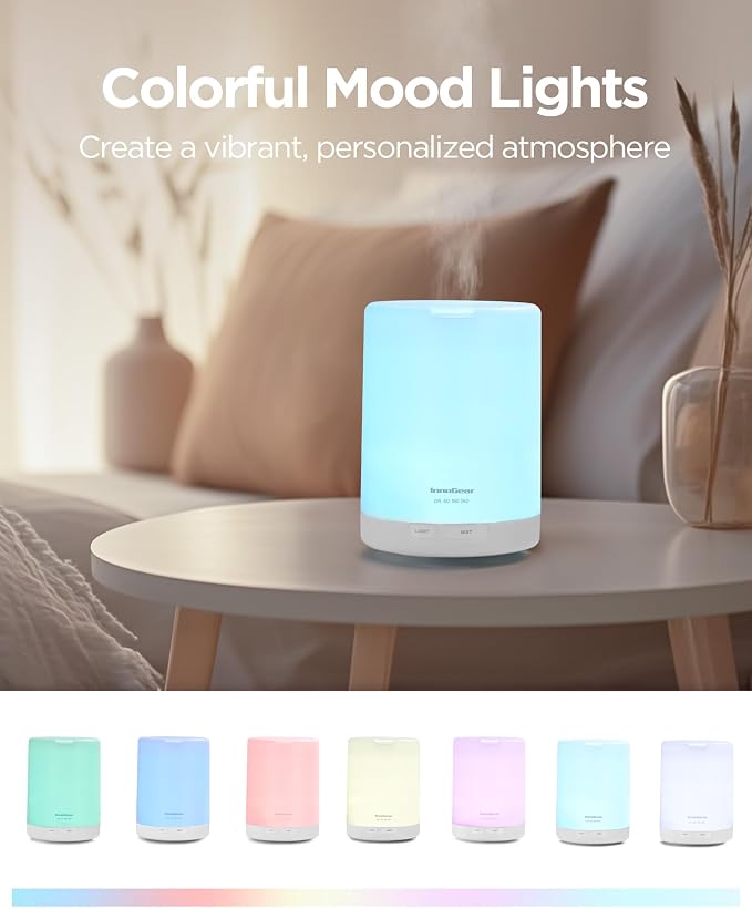 InnoGear 300ML Essential Oil Diffuser, Premium 5-in-1 Ultrasonic Aromatherapy Diffusers Scent Humidifier Aroma Diffuser Vaporizer Auto-Off Timer for Room Office Home, Basic White, Medium