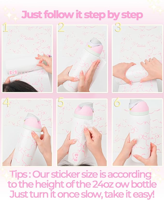 Bows Stickers for Custom Owala Accessories - Cute Tumbler Decals, Fits 24oz Urban Outfitters Owala Bottles (Ocean Breeze Bow, Pink)