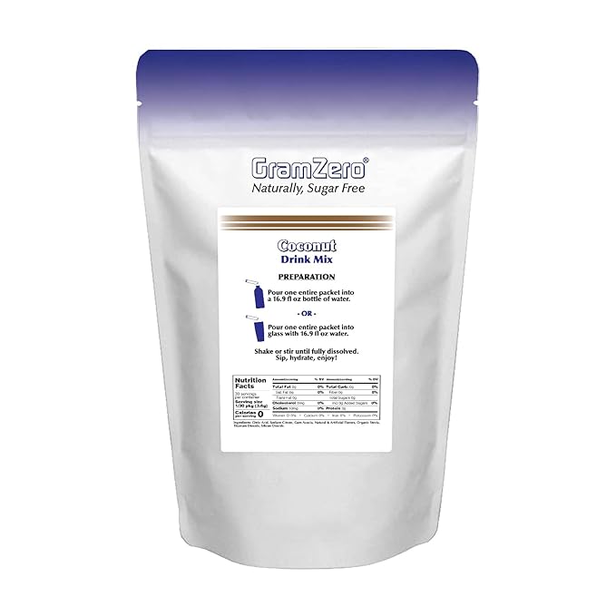 GramZero 2GO Sticks - Coconut, Zero Calorie Sugar Free Drink Mix, Stevia Sweetened, Great For Nutrition Club Loaded Tea To Go Kits