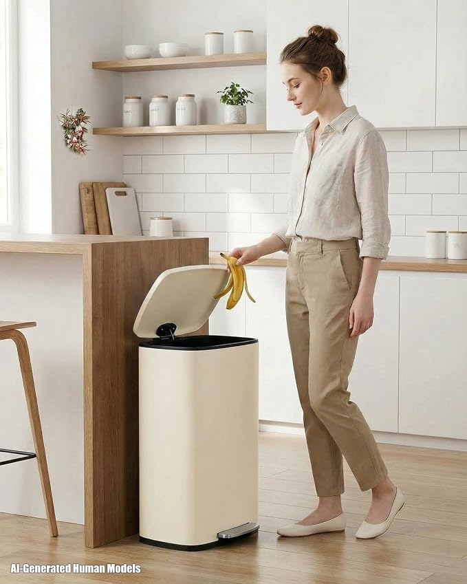 ComfyCorner 13.2+1.3 Gallon Trash Can Combo Set, Stainless Steel Garbage Bin with Pedal, Removable Inner Waste Bucket, Anti-Fingerprint, Soft-Close Locking Lid Dustbin for Kitchen, Bathroom, Office
