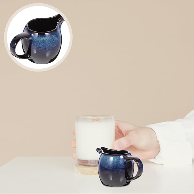 Amosfun Ceramic Milk Pitcher with Handle and Spout 4Oz Creamer for Coffee Tea and Sauces Small Stoneware Pitcher for Home Kitchen Dining