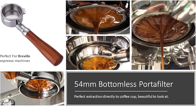 54mm Filter Basket Stainless Steel Portafilter Basket Espresso Handle Compatible with Breville Portafilter BES870XL,BES860XL,BES840XL,Double Cup Coffee FilterBasket Replacement