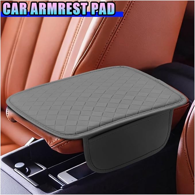Leather Car Center Console Cover, Anti-Scratch Auto Middle Console Protective Cushion with 2 Storage Bags, Universal Waterproof Vehicle Armrest Pad Accessory for Sedan, SUV, Truck (Gray)
