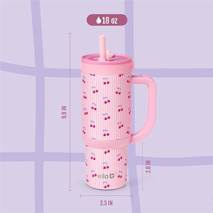 Ello Oasis 18oz Stainless Steel Tumbler - Preppy Cherries
