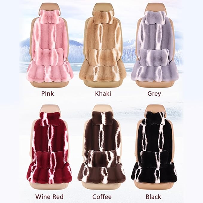 Luxury Plush Car Seat Cushion Set Car Headrest & Lumbar Support & Seat Cushion & Back Support Pillow Fluffy Fuzzy Car Seat Covers Non-Slip Cushion for Universal Accessories Automobiles (4, Khaki)