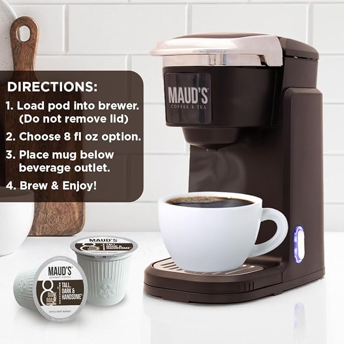 Maud's Dark Roast Coffee Pods, 18ct, Single Serve Pods – 100% Arabica Coffee, Compatible with Keurig K Cups Maker