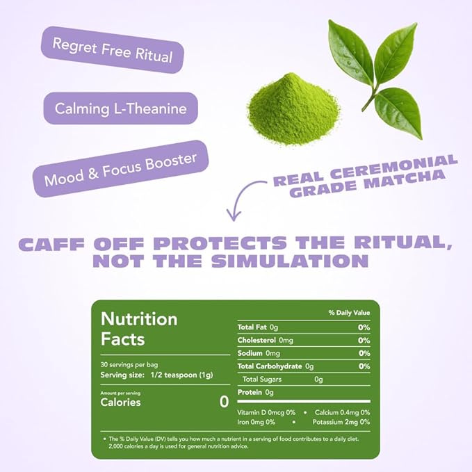 Caff Off Decaf Matcha Green Tea Powder From Japan – 3.52 oz / 100 g – Ceremonial Grade – Naturally Decaffeinated Without Chemicals – Tested for Heavy Metals – First Harvest, Shade-Grown & Caffeine-Free Matcha Powder