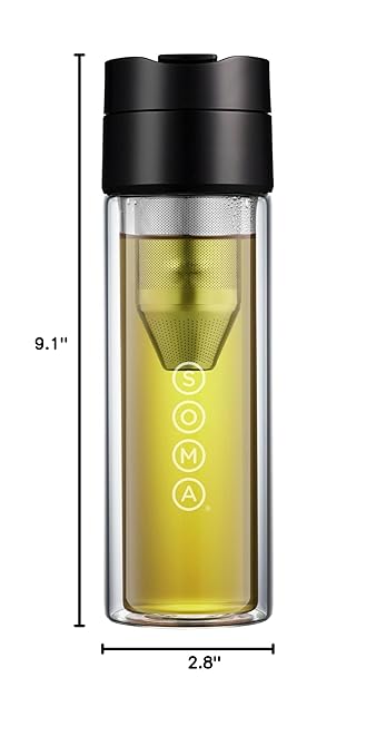 SOMA Double Wall Glass Tea and Coffee Cold Brew Bottle, Black, 12oz (SM18501K)